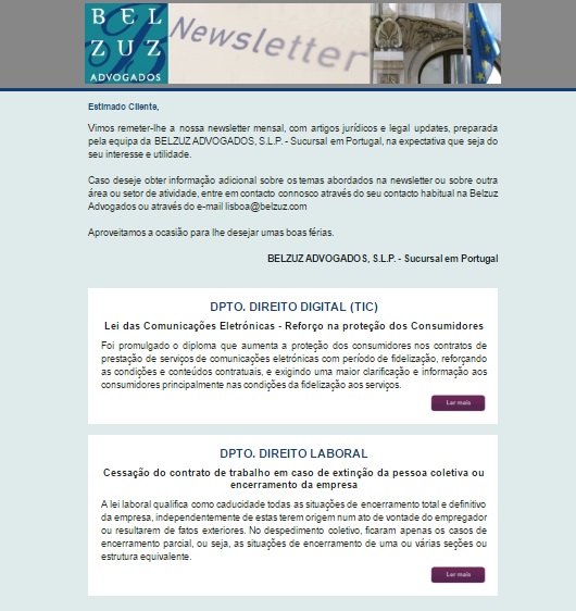 Newsletter Portugal - Julho Agosto 2016